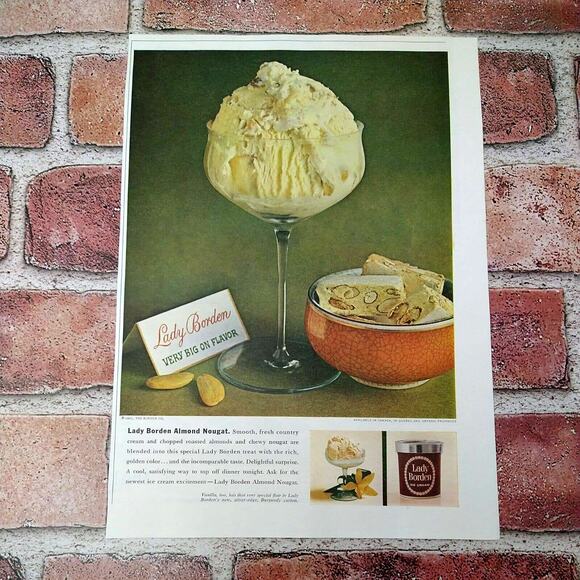 Lady Borden - Ice Cream in Fancy Glass Stemware Dish - Vtg 1961 PRINT AD 8x11 - Picture 1 of 11
